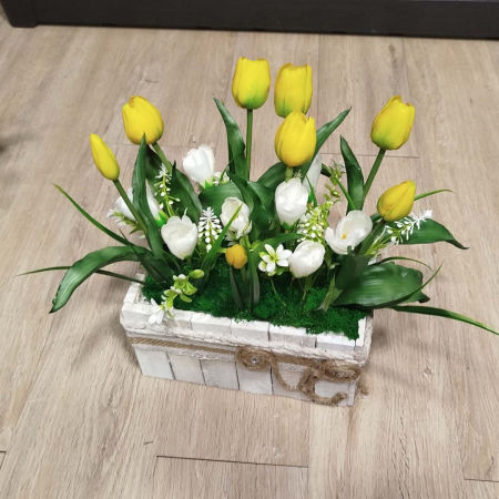 Box kwiatowy tulipany białe żółte zdjęcie 1