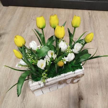 Box kwiatowy tulipany białe żółte zdjęcie 2